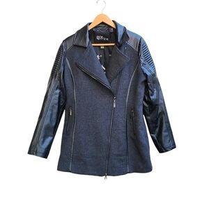 Wool Blend and Faux Leather Jacket in Black and Grey, Size Medium